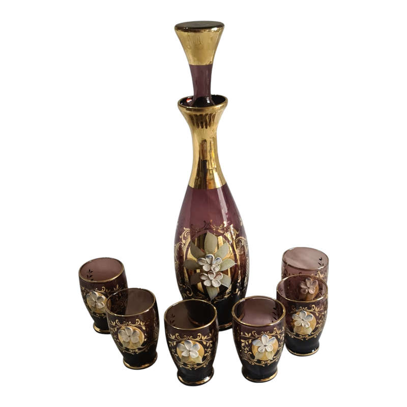 Vintage Murano Decanter with glasses. Hand painted