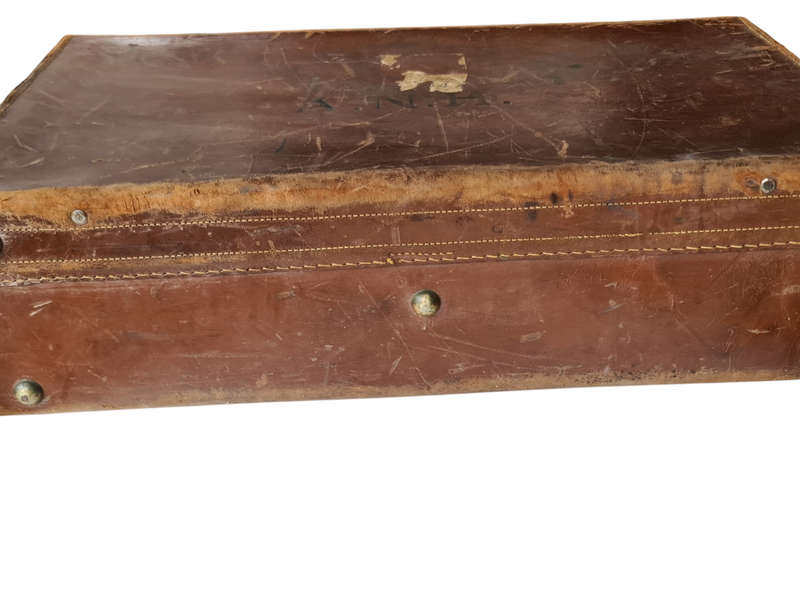 Vintage leather style suitcase mark "A.N.H."
