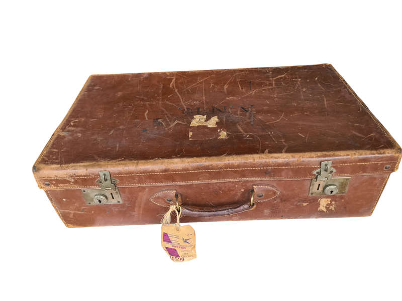 Vintage leather style suitcase mark "A.N.H."