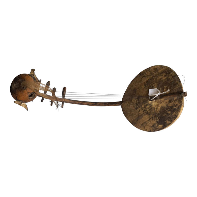 VTG Antique African Adungu 4 String Instrument Arched Bow Harp Gourd Head Guitar