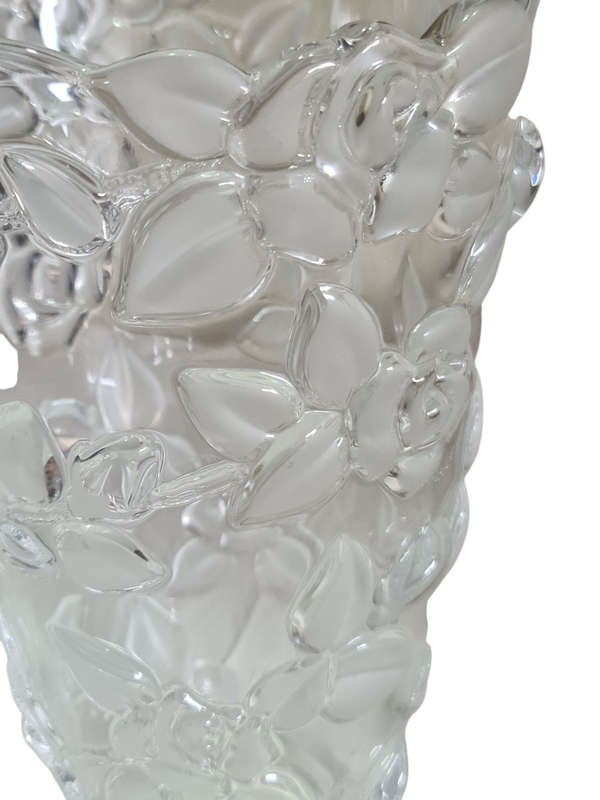 Original Waltherglas,  Made In Germany, Vase,  Embossed Roses, Scalloped Rim, Art Glass Vase,