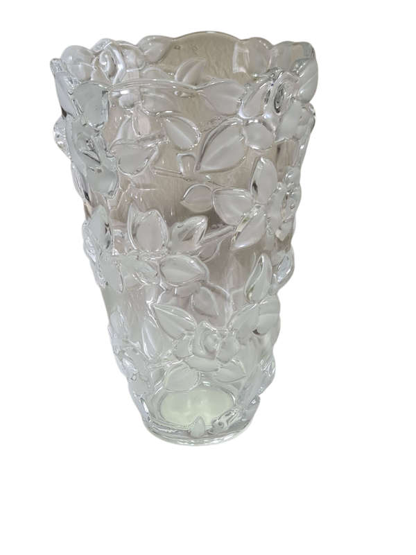 Original Waltherglas,  Made In Germany, Vase,  Embossed Roses, Scalloped Rim, Art Glass Vase,