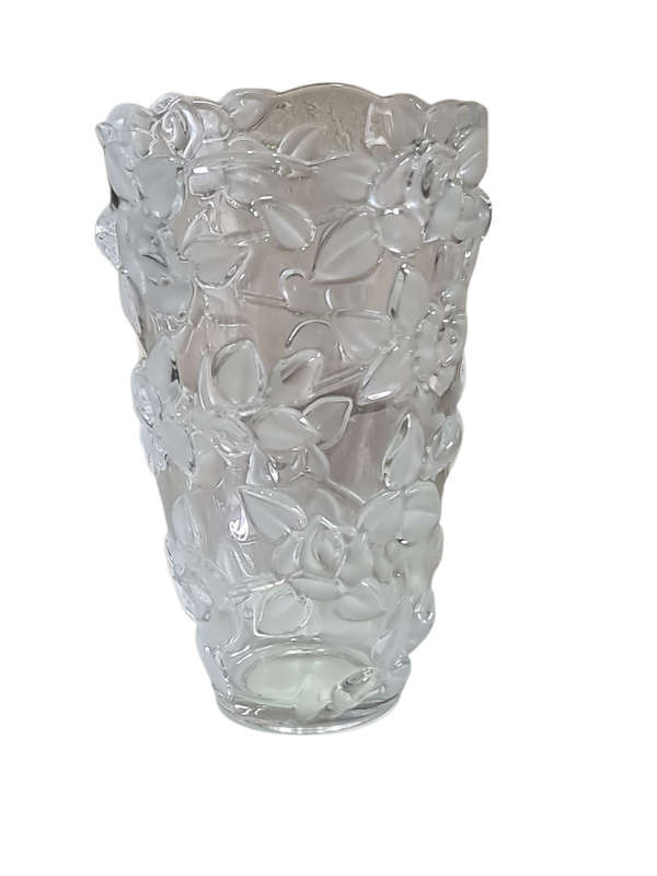 Original Waltherglas,  Made In Germany, Vase,  Embossed Roses, Scalloped Rim, Art Glass Vase,