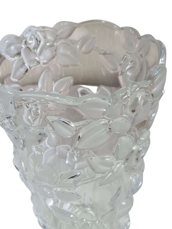 Original Waltherglas,  Made In Germany, Vase,  Embossed Roses, Scalloped Rim, Art Glass Vase,
