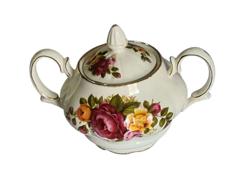 Fine Bone China "Cottage Rose" Made in Taiwan  sugar Bowl with lid