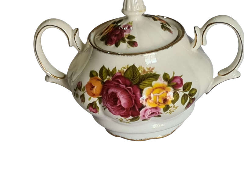 Fine Bone China "Cottage Rose" Made in Taiwan  sugar Bowl with lid