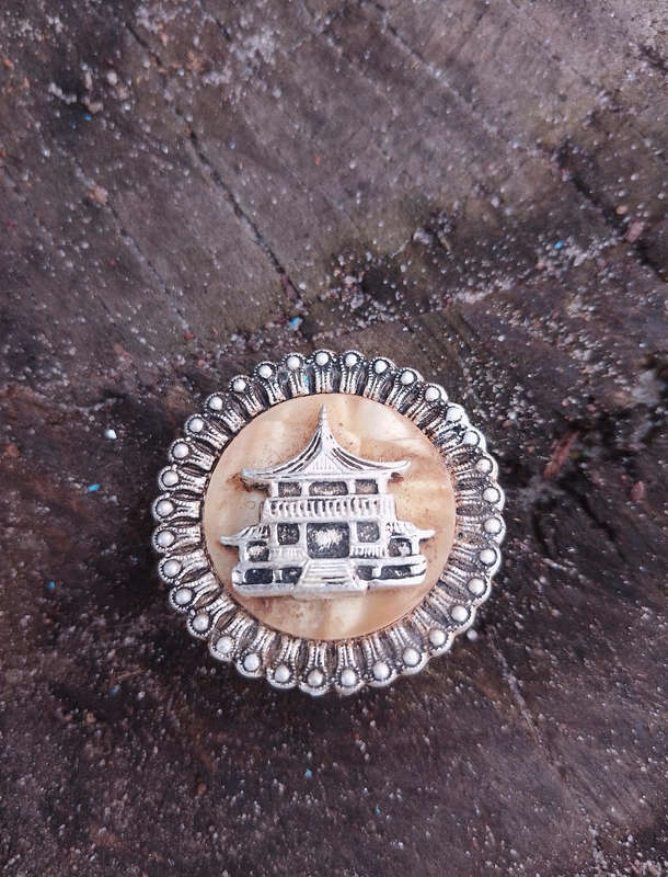 Vintage clip on Brooch - Metal & shell
