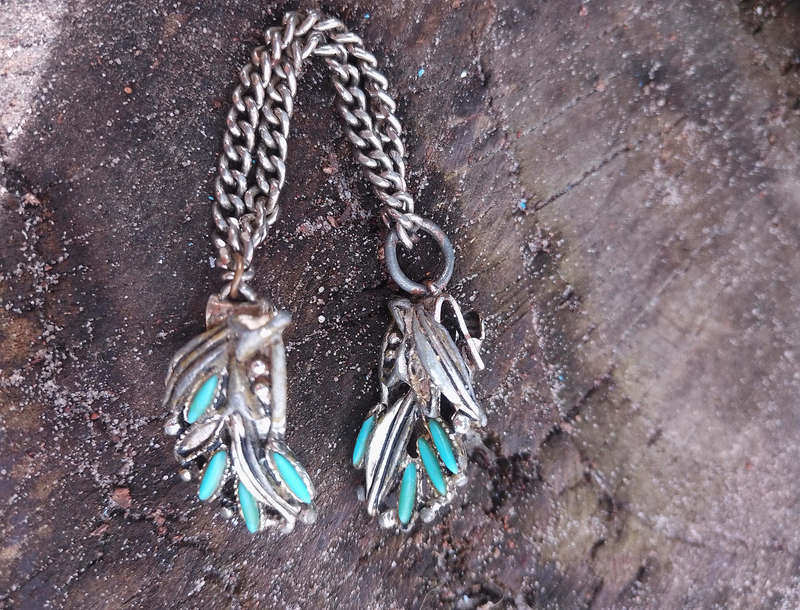 Vintage Brooch - sweater clips - silver tone and faux turquoise