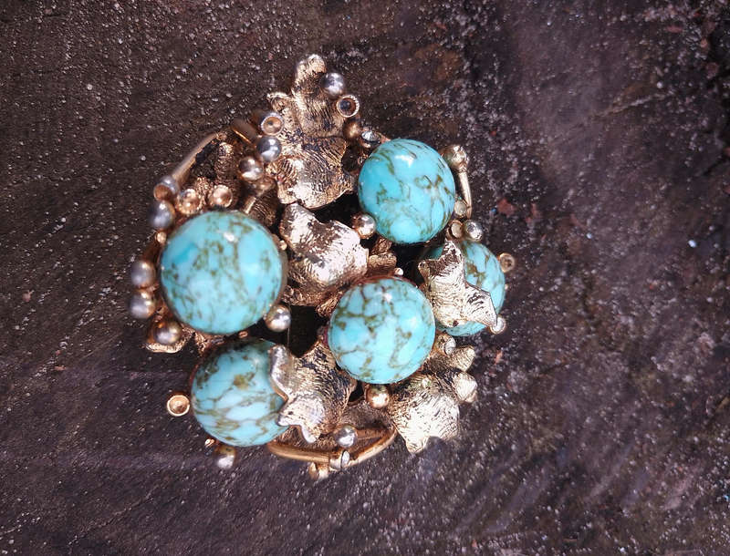 Vintage Czech blue Hubble stones Brooch