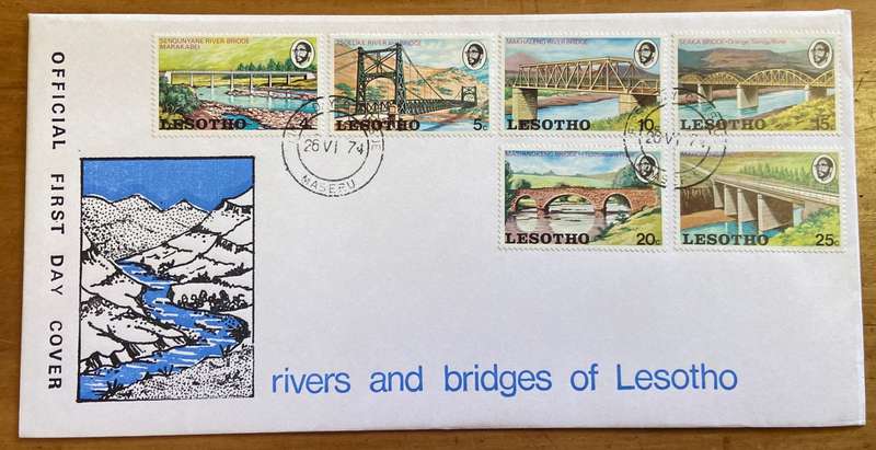 LESOTHO OFFICIAL FDC RIVERS & BRIDGES 1974