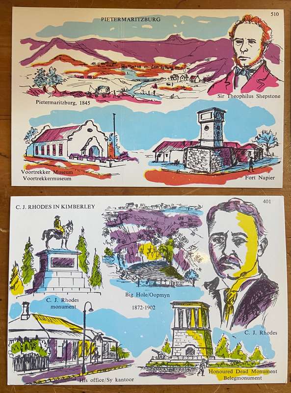 POSTCARDS POST CARDS x 10 SOUTH AFRICAN HISTORICAL EVENTS / PLACES - KIMBERLEY PMB CAPE TOWN DURBAN