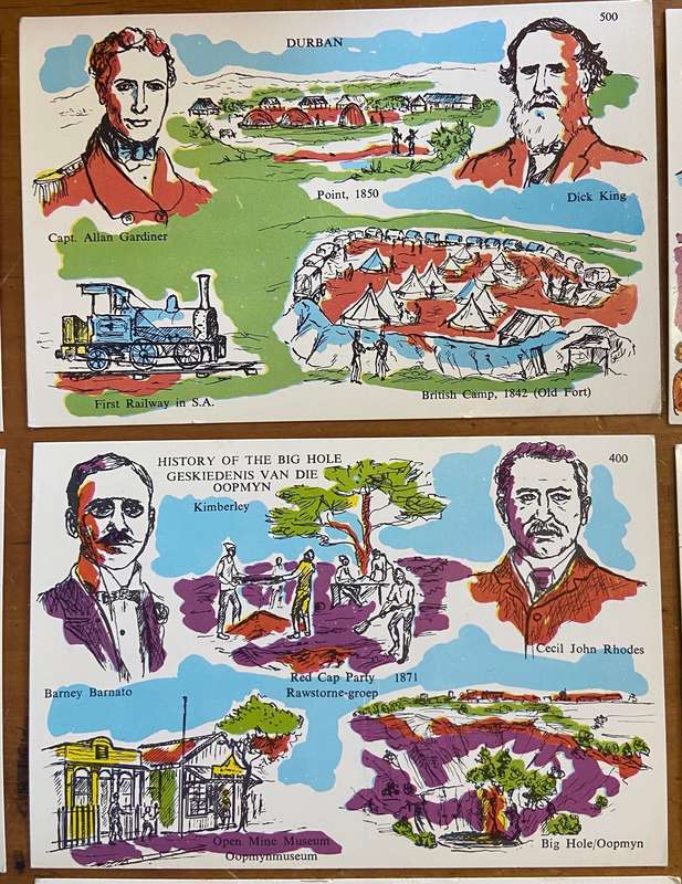 POSTCARDS POST CARDS x 10 SOUTH AFRICAN HISTORICAL EVENTS / PLACES - KIMBERLEY PMB CAPE TOWN DURBAN