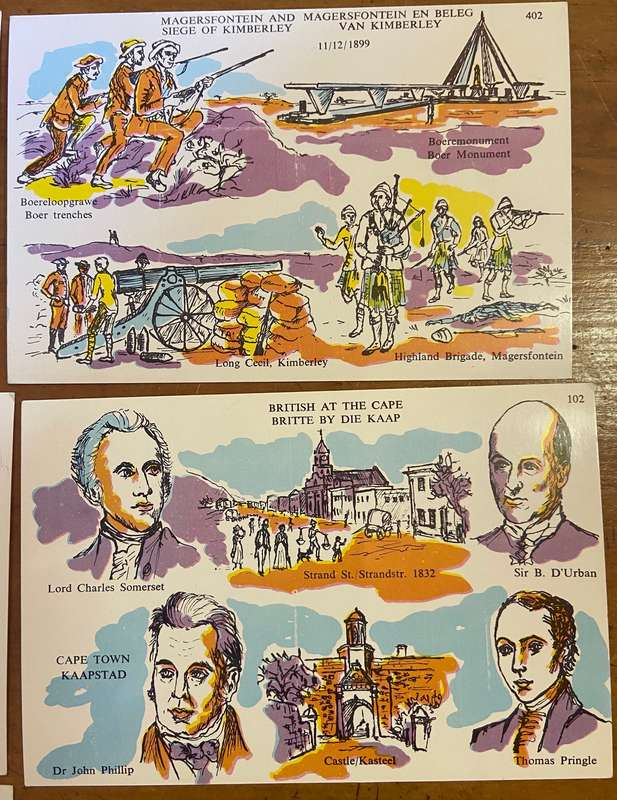 POSTCARDS POST CARDS x 10 SOUTH AFRICAN HISTORICAL EVENTS / PLACES - KIMBERLEY PMB CAPE TOWN DURBAN