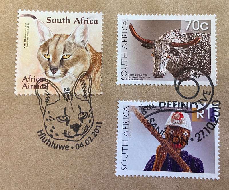 REPUBLIC of SOUTH AFRICA  x 6 used STAMPS on Piece - SACC 1293, 1294, 1303, 2111, 2114, 2163.