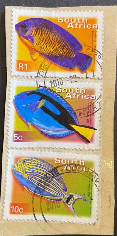 REPUBLIC of SOUTH AFRICA  x 6 used STAMPS on Piece - SACC 1293, 1294, 1303, 2111, 2114, 2163.