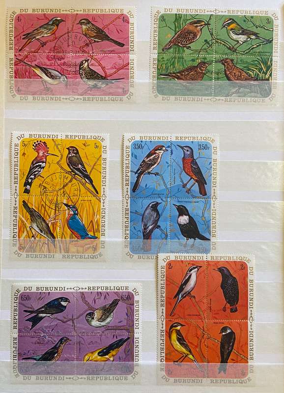 BURUNDI BIRDS - 1970 - 6 x Blks of 4 - 3 UM - 3 CTO.