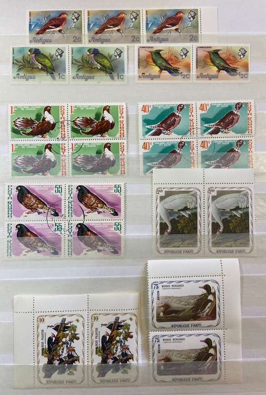BIRDS - SELECTION of Blocks, pairs, singles mint & CTO - PIGEONS WOODPECKER DUCKS WHOOPING CRANE