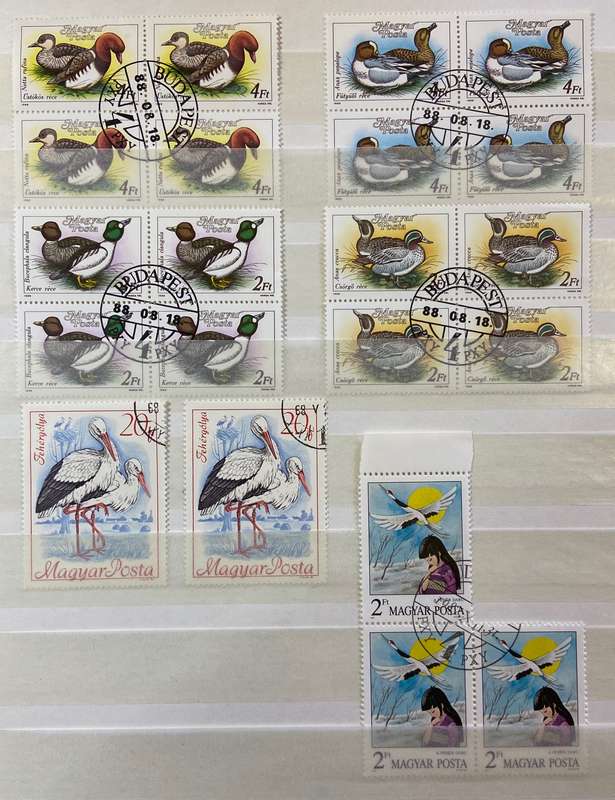 BIRDS - SELECTION of Blocks, pairs, singles CTO - HUNGARY - DUCKS STORKS CRANES