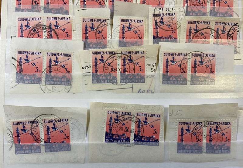 SOUTH WEST AFRICA POSTMARKS on piece x 24 (SWA) ORANJEMUND - 3c SACC 204 SWAKOPMUND LIGHTHOUSE -1961