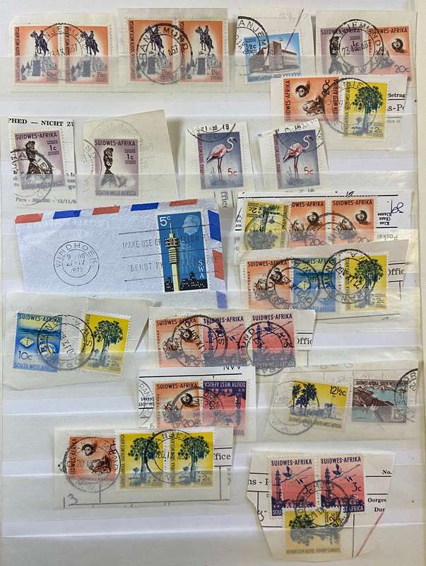SOUTH WEST AFRICA POSTMARKS on piece x 18 (SWA) mostly ORANJEMUND - MIXED - 1961 + others.