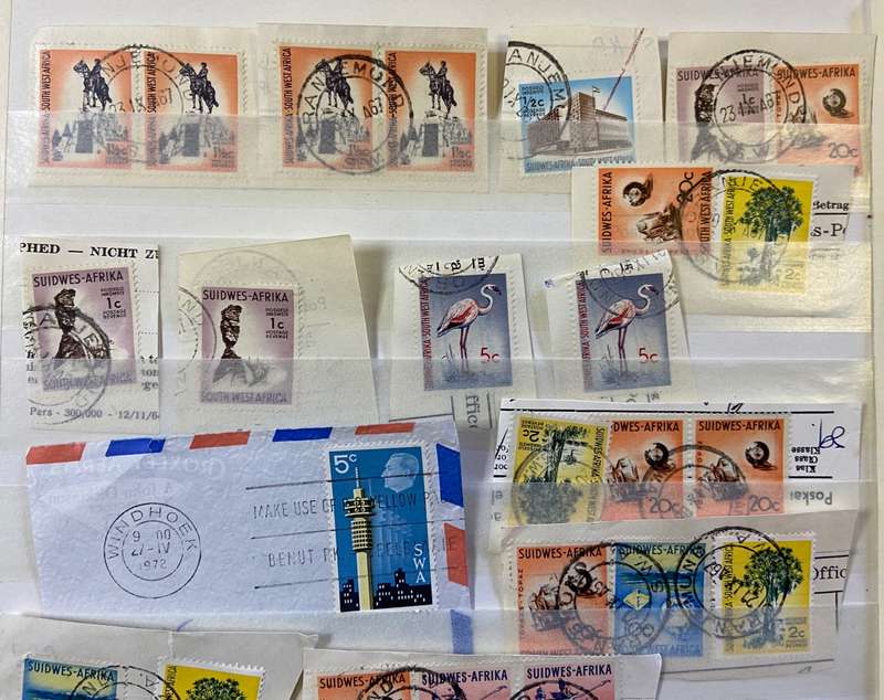 SOUTH WEST AFRICA POSTMARKS on piece x 18 (SWA) mostly ORANJEMUND - MIXED - 1961 + others.