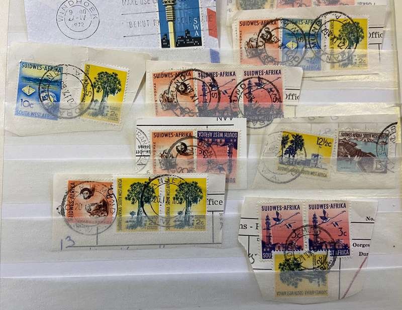 SOUTH WEST AFRICA POSTMARKS on piece x 18 (SWA) mostly ORANJEMUND - MIXED - 1961 + others.