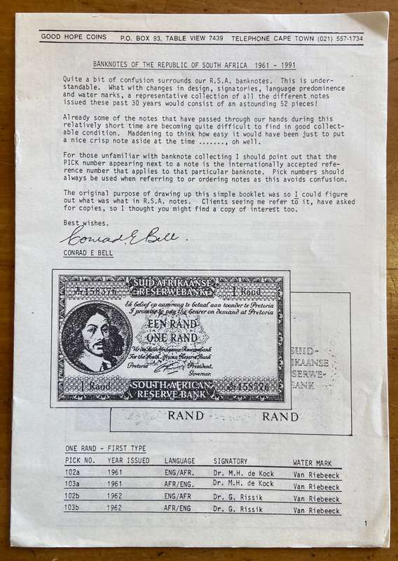 NUMIS AFRICANA - GOOD HOPE COINS - Cape Town - 1991 CATALOGUE No. 12 - 38 pages.