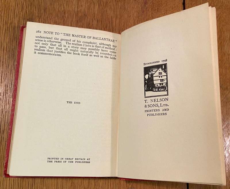 THE MASTER OF BALLANTRAE - A WINTER'S TALE by ROBERT LOUIS STEVENSON - T. NELSON & SONS