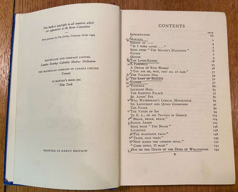 SELECTED POEMS of TENNYSON - EDITED SIR JOHN SQUIRE - MACMILLAN & CO. LTD - 1959