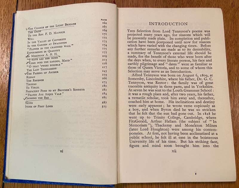SELECTED POEMS of TENNYSON - EDITED SIR JOHN SQUIRE - MACMILLAN & CO. LTD - 1959