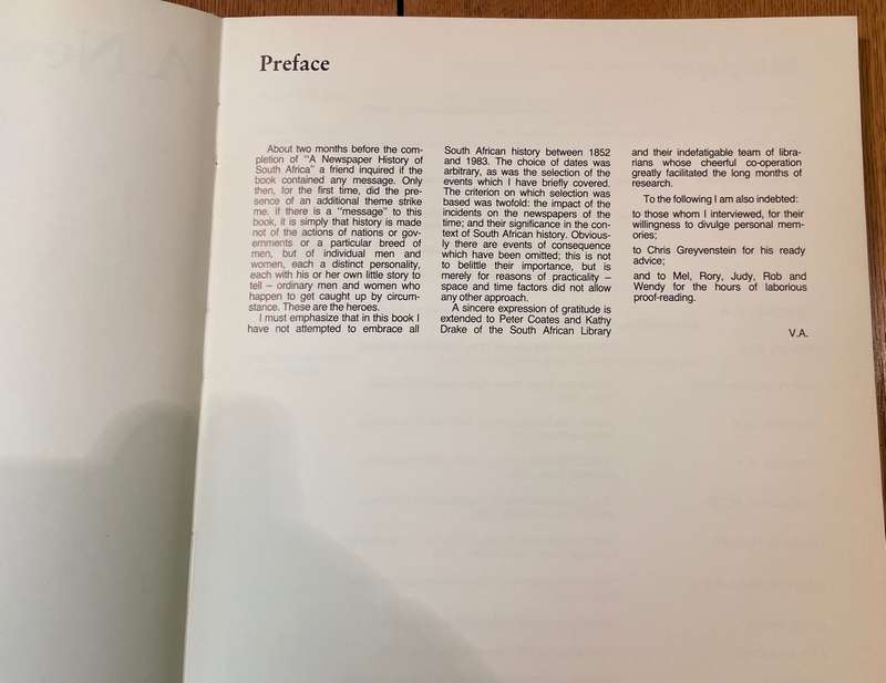 A Newspaper History of SOUTH AFRICA - VIC ALHADEFF - 1988 - 3rd Impression Verwoerd Transvaal.