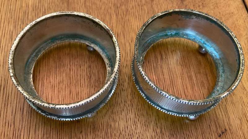 OPEN SALT POTS  Balled feet x pair (2)  SILVER PLATED  MILK GLASS LINERS