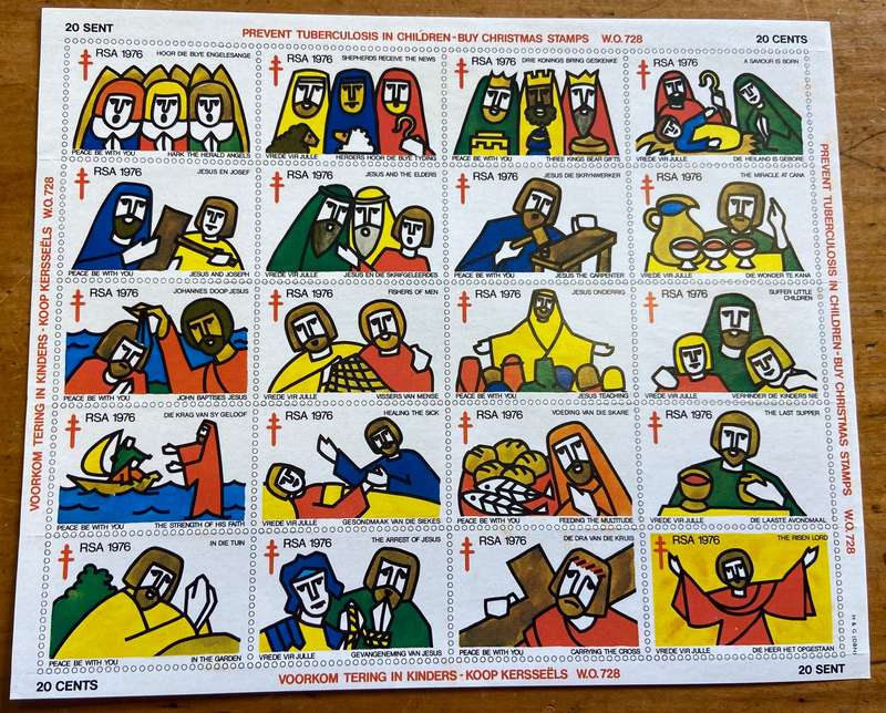 CHRISTMAS STAMPS SHEET RSA KERSFEES 1976 PREVENT TB in CHILDREN 20c CINDERELLAS RELIGION JESUS BORN.