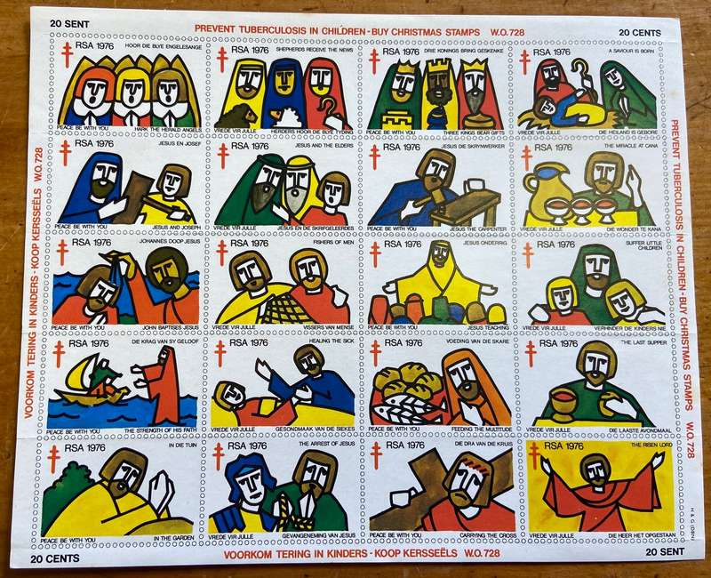 CHRISTMAS STAMPS SHEET RSA KERSFEES 1976 PREVENT TB in CHILDREN 20c CINDERELLAS RELIGION JESUS BORN.