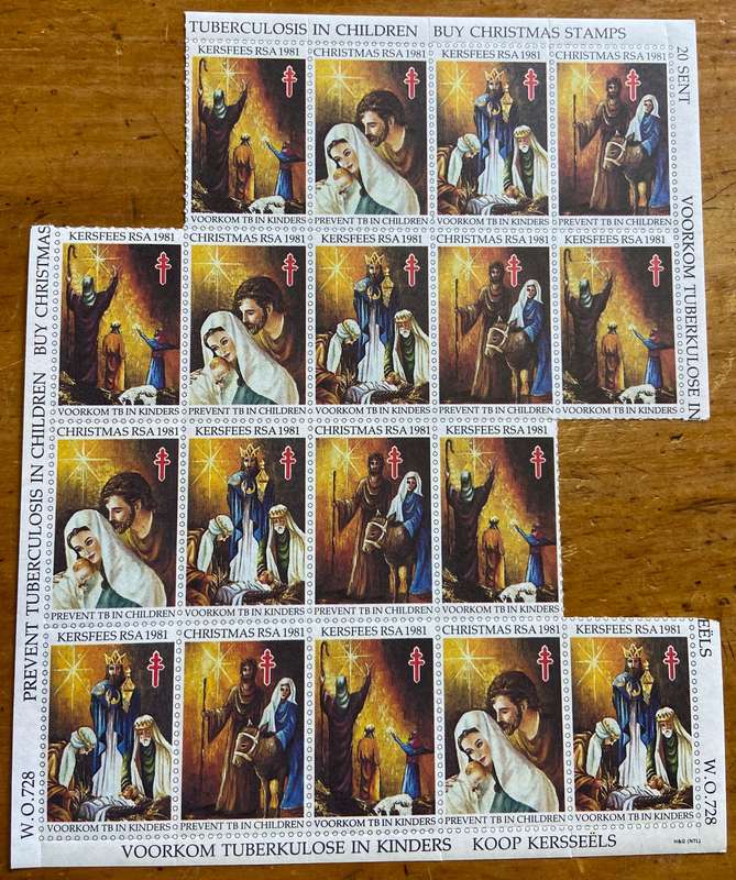 CHRISTMAS STAMPS SHEET RSA KERSFEES 1981 PREVENT TB in CHILDREN 20c CINDERELLAS RELIGION JESUS BORN