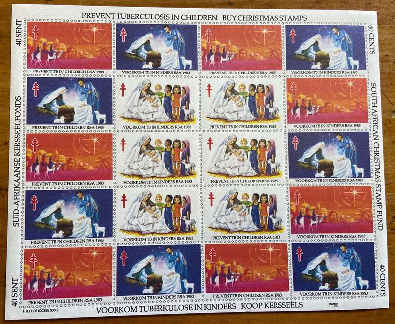 CHRISTMAS STAMPS SHEET RSA KERSFEES 1983 PREVENT TB in CHILDREN 40c CINDERELLAS RELIGION JESUS BORN