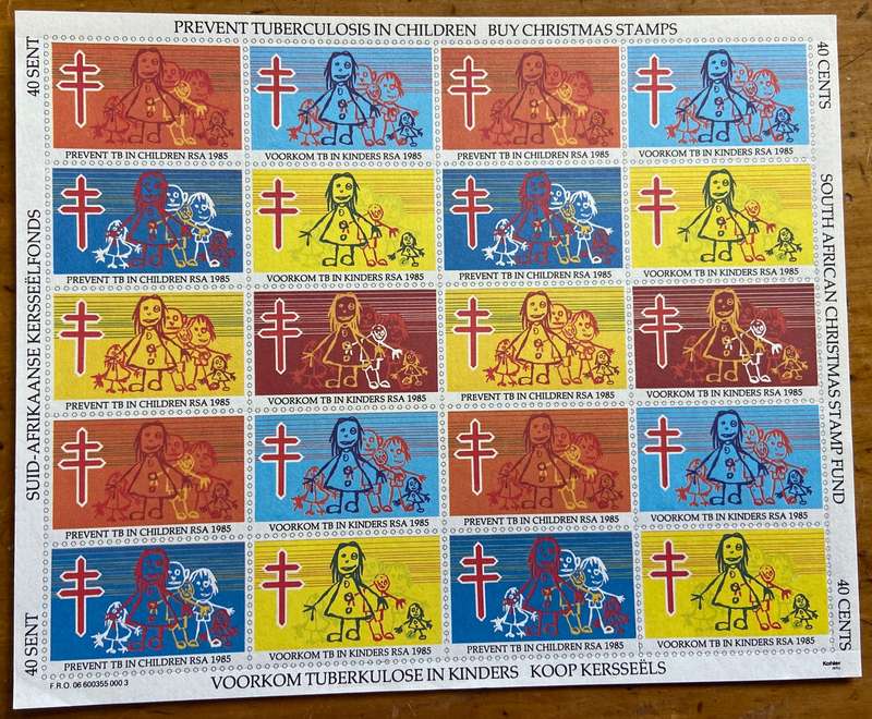 CHRISTMAS STAMPS SHEET RSA KERSFEES 1985 PREVENT TUBERCULOSIS in CHILDREN 40c CINDERELLAS CHILD ART.