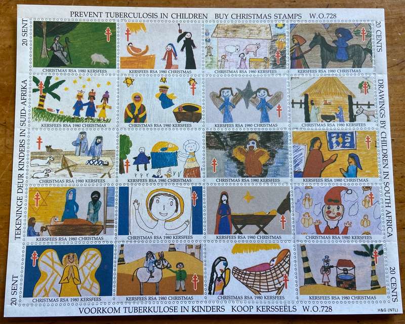 CHRISTMAS STAMPS SHEET RSA KERSFEES 1980 PREVENT TB in CHILDREN 20c CINDERELLAS RELIGION JESUS BORN