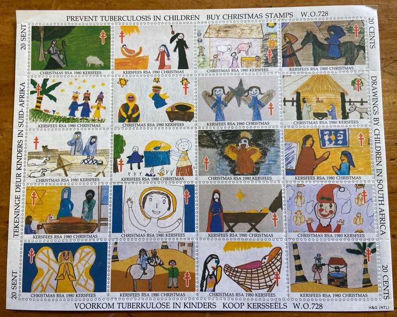 CHRISTMAS STAMPS SHEET RSA KERSFEES 1980 PREVENT TB in CHILDREN 20c CINDERELLAS RELIGION JESUS BORN