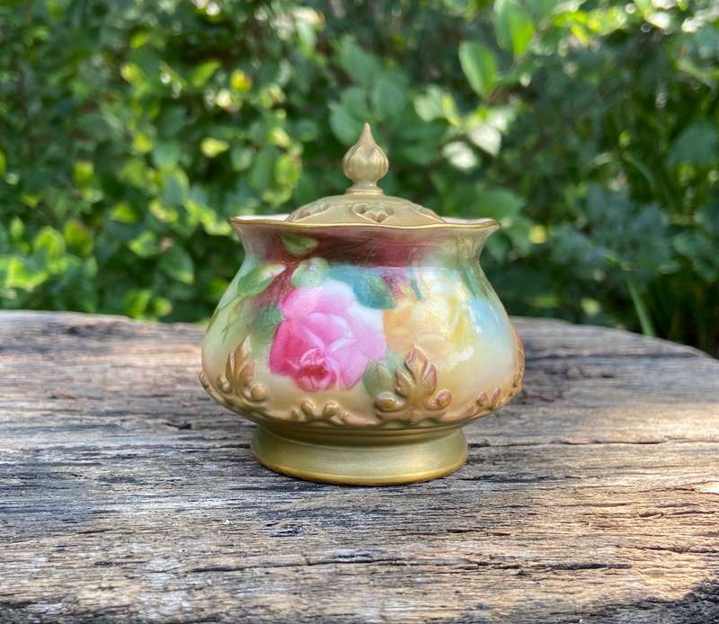 ROYAL WORCESTER POTPOURRI JAR LIDDED - HADLEY ROSES - 1911 - 265 H - UNSIGNED FLORAL - STUNNING!!