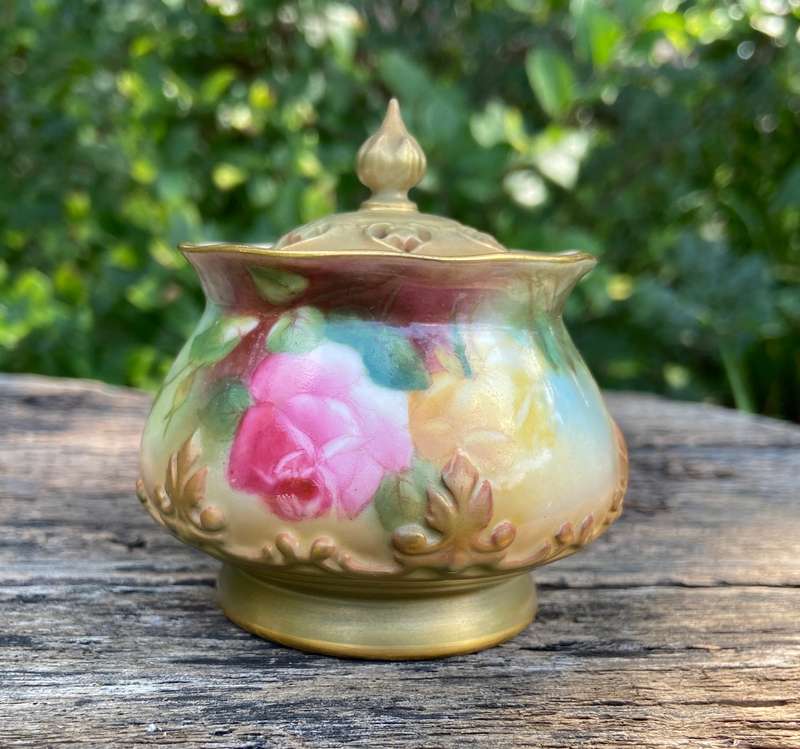 ROYAL WORCESTER POTPOURRI JAR LIDDED - HADLEY ROSES - 1911 - 265 H - UNSIGNED FLORAL - STUNNING!!