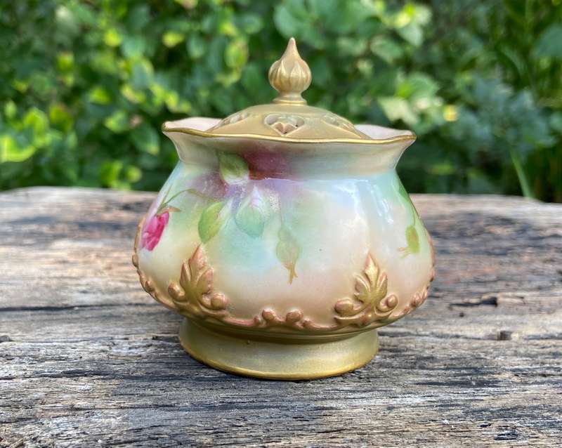 ROYAL WORCESTER POTPOURRI JAR LIDDED - HADLEY ROSES - 1911 - 265 H - UNSIGNED FLORAL - STUNNING!!
