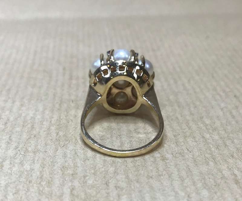 PEARL CLUSTER AND RUBY RING 14ct GOLD 14K GORGEOUS!!!! HAVE A LOOK!! BRITISH SIZE Q US SIZE 8.2 9,9g