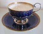 1908 ANTIQUE MINTONS Tea Cup & Saucer with Sterling Silver Holder & Handle - RARE!