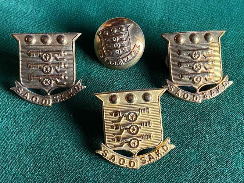 SA ORDNANACE CORPS CAP AND COLLARS-WORN 1926-1934-LUGS INTACT-SOLD WITH ONE BUTTON