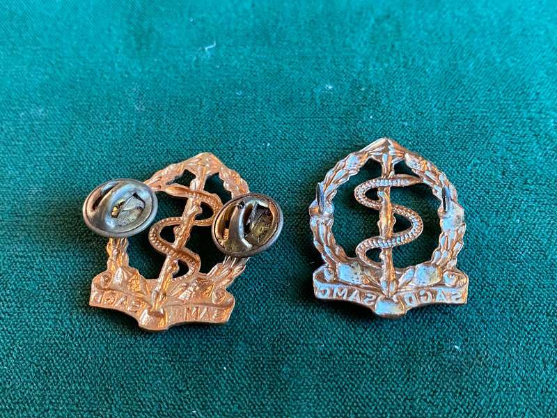 SA MEDICAL CORPS GILT COLLAR BADGE PAIR-PINS INTACT