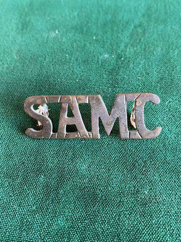 SA MEDICAL CORPS,SHEET METAL TITLE-WORN WW1- 2 LUGS