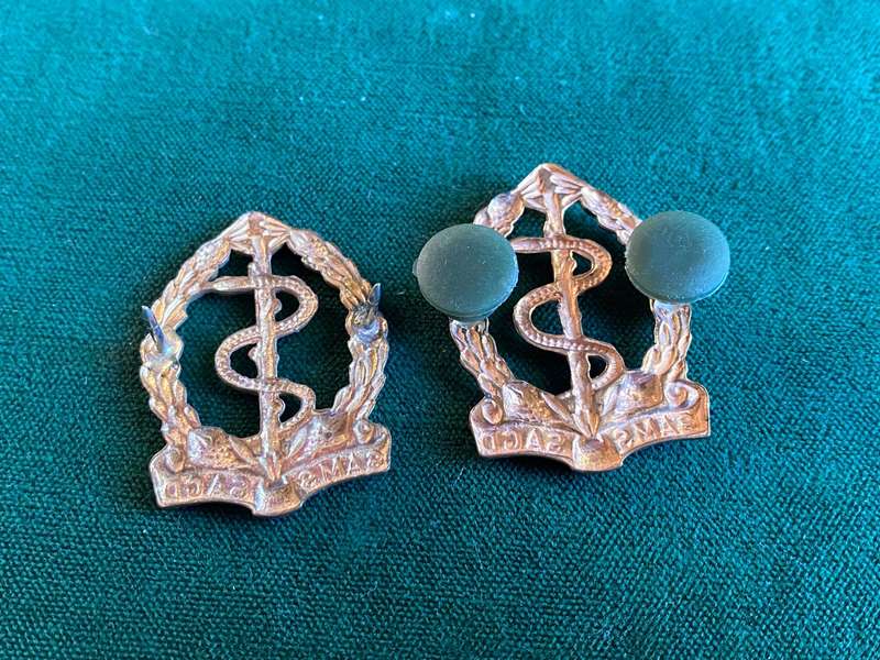 SA MEDICAL CORPS BRASS COLLAR BADGE PAIR-WORN PRIOR TO 1983-PINS INTACT