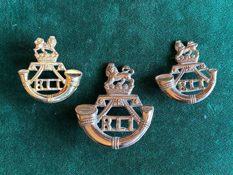 RAND LIGHT INFANTRY,GILDING METAL CAP AND COLLARS-WORN POST 1913-LUGS + PINS INTACT
