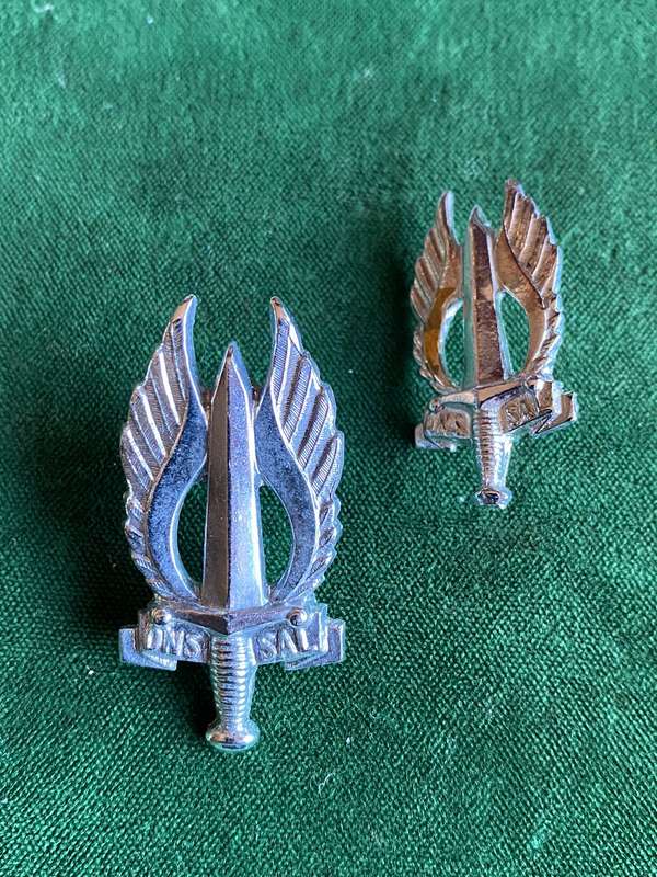 REGIMENT NORTHERN TRANSVAAL CHROME CAP AND ONE COLLAR-WORN FROM MIDDLE 1970'S-LUGS+PINS COMPLETE